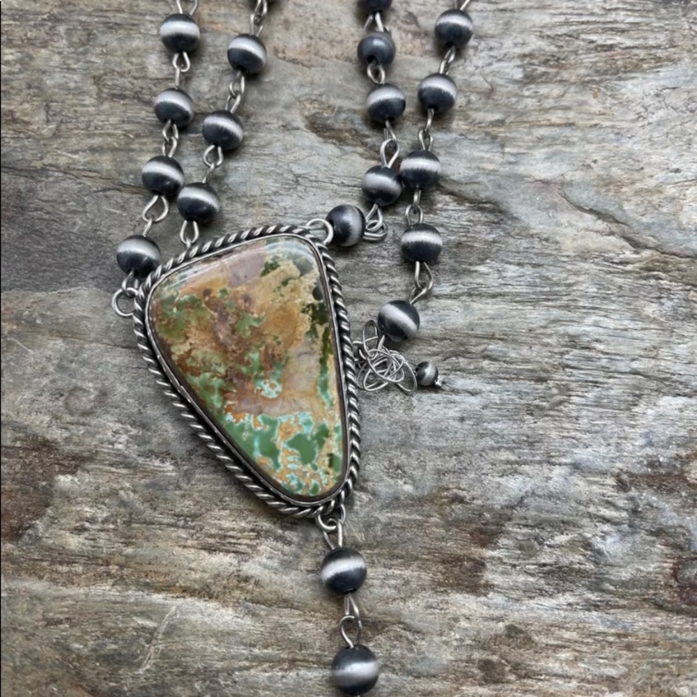 Sterlingsilver Roystonturquoiserosarybeadnecklace - image 2